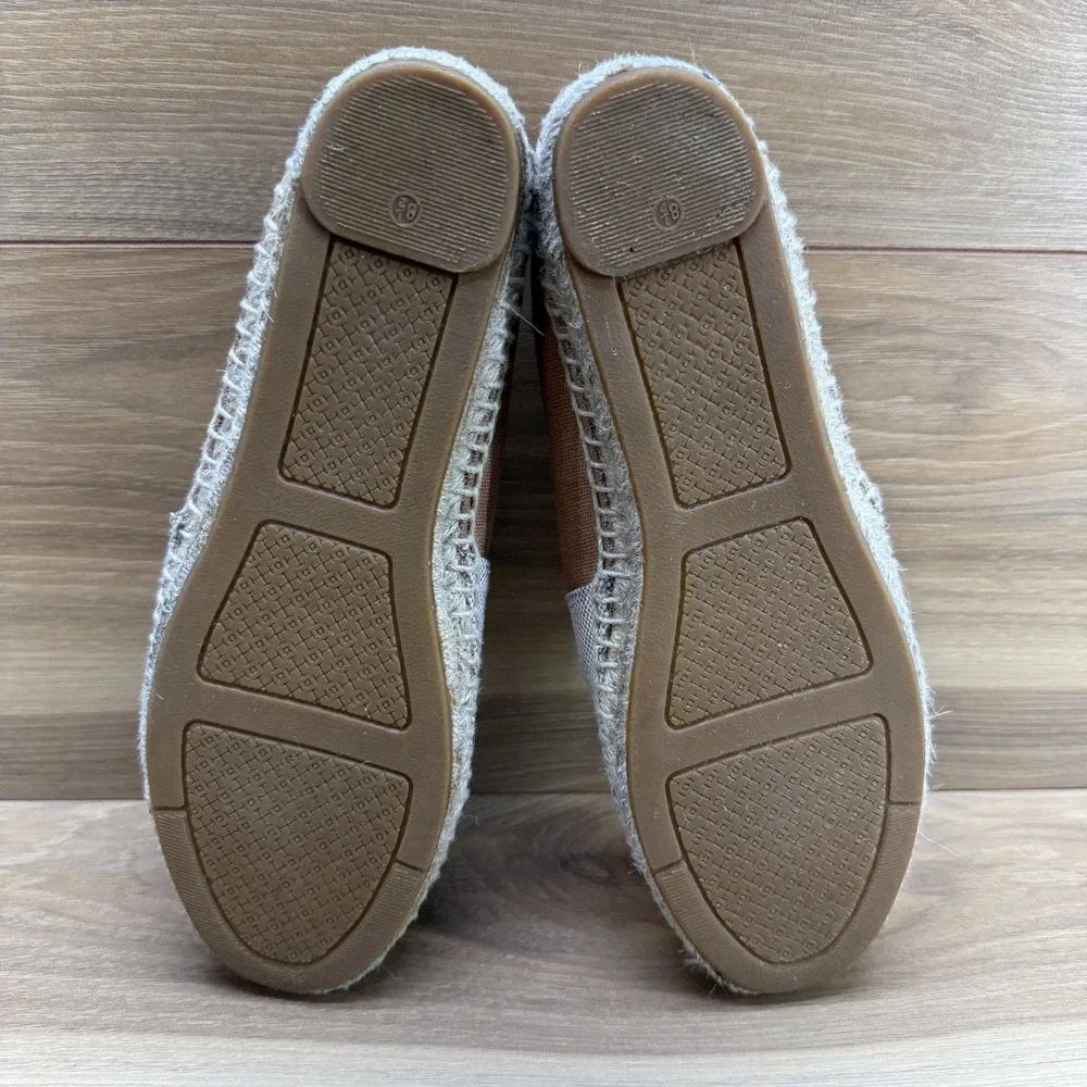 Tory Burch Cream and Tan Canvas Espadrilles with Logo Trim